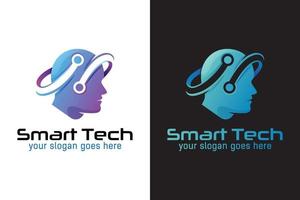 smart tech logo, Human technology or human digital, robot tech logo design vector