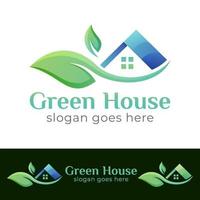 nature Green house or home with leaf logo design vector template