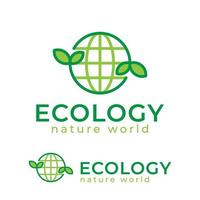 ecology with a nature world or earth line logo design vector