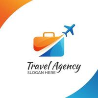 modern color travel agency logo and suitcase and plane design concept vector