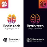 logotipo de tecnología cerebral, robot cerebral, diseño de logotipo de tecnología inteligente vector