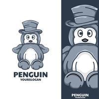 lindo pingüino con diseño de logotipo de sombrero vector