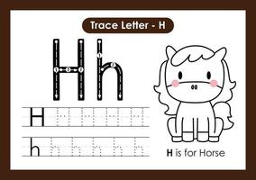 hoja de trabajo preescolar de la letra a a la z del alfabeto con la letra h caballo vector