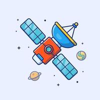 Satellite in Space Cartoon Vector Icon Illustration. Science Technology Icon Concept Isolated Premium Vector. Flat Cartoon Style