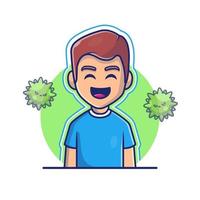 Boy With Strong Immunity Cartoon Vector Icon Illustration.  People Medical Icon Concept Isolated Premium Vector. Flat  Cartoon Style