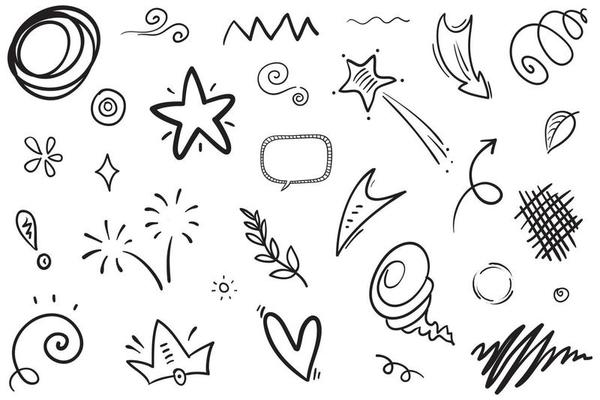 Doodle lines, Arrows, circles and curves vector.hand drawn design elements isolated on white background for infographic. vector illustration.