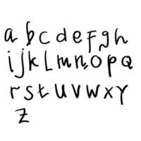 guión de pincel escrito a mano letras del alfabeto inglés en blanco y negro vector de letra de garabato