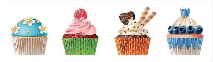 conjunto de lindos cupcakes vectoriales vector