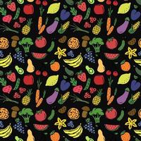 iconos de alimentos vectoriales. patrón sin costuras con iconos de comida. iconos de verduras y frutas. vector