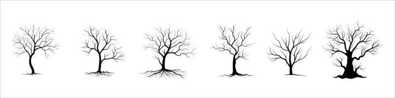 Naked trees silhouettes vector set
