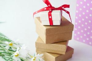 close up of homemade gift box on table photo