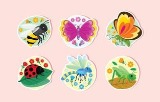 Spring Insect Sticker Set vector