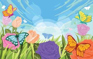 Spring Butterfly in the Garden Background vector