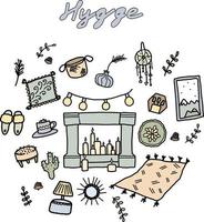 Hygge set. Soft palette of hygge colors. Interior items in the Scandinavian style. vector