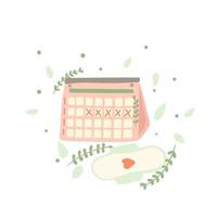 calendario de menstruación. calendario con marcas. días del ciclo menstrual. vector