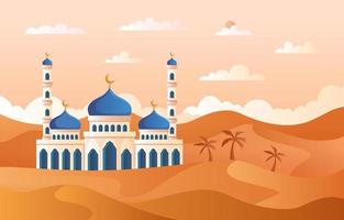 Mosque on the Desert Background vector