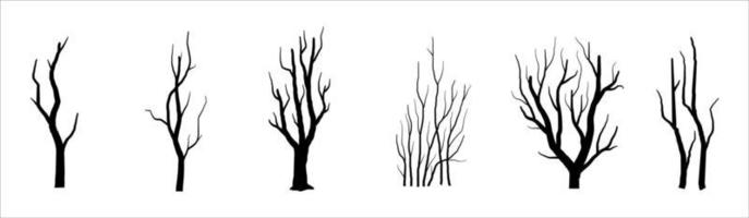 Black Branch Tree or Naked trees silhouettes set. Hand drawn isolated illustrations vector