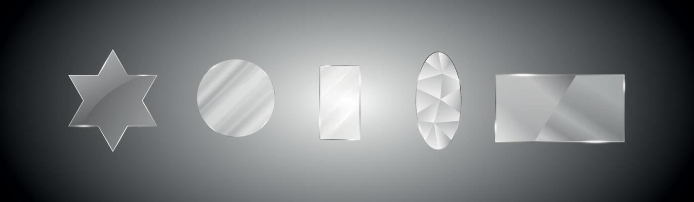 set of transparent glass on sample background. Glass framework set.