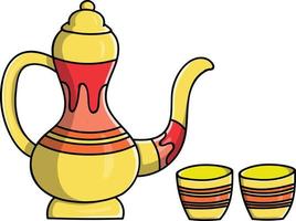 Vector illustration of Zamzam water with a small glass and a typical Arabic teapot.  Great for decorations, stickers, banners, advertisements, social media, magazines, books, coloring books.