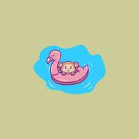 monkey wearing a flamingo swimming balloon vector