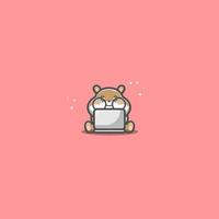 cute hamster using laptop vector