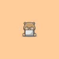 cute bear using laptop vector