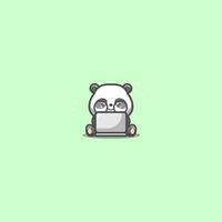 cute panda using laptop vector