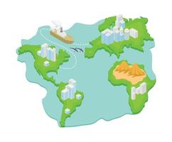 Isometric style illustration about a map of the islands between countries with passing ships vector
