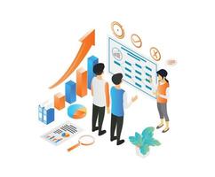 Isometric style illustration of business data analysis results presentation vector