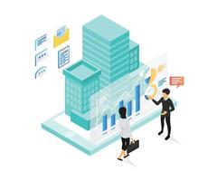 Isometric style illustration of office business data analysis vector