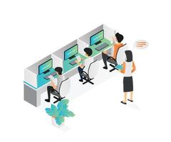 Isometric style illustration of children playing online games vector