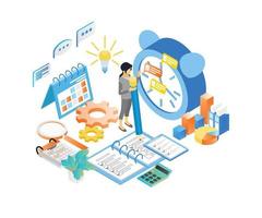 Isometric style illustration of business planning schedule with characters and date vector