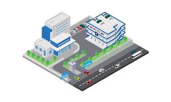 Isometric style illustration about parking lot in supermarket with vehicle license plate sensor vector