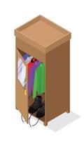 Isometric style illustration of a wardrobe containing clothes and shoes vector