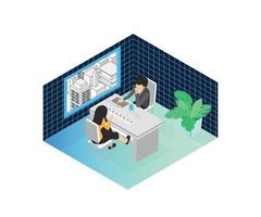 Isometric style illustration of a job interview vector