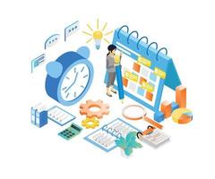 Isometric style illustration of business planning schedule with characters and date vector