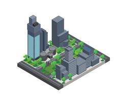 Map isometric style illustration with workers running towards the office vector