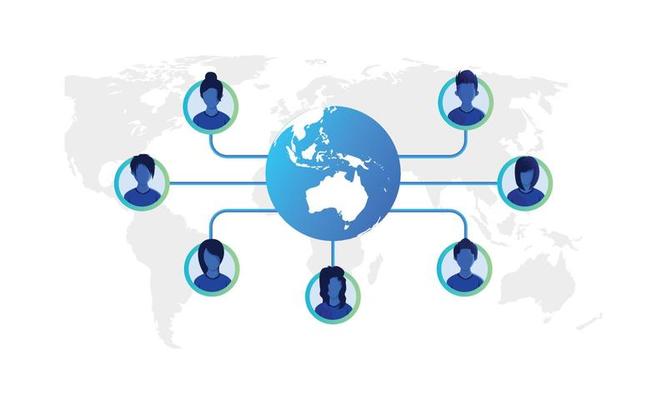 Flat style illustration of business team online connection