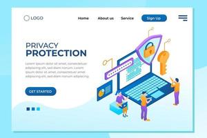 Infographic, banner with hero protect data and confidentiality. Safety and confidential data protection, concept with character saving code and check access. Flat isometric vector illustration