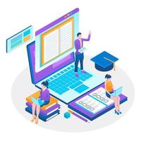 Student learning for diploma at the class with books. Course, class work for diploma test learning, academy student on online device working on test. Diplomas for students academy education. Vector. vector