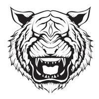 estilo de tatuaje de cabeza de tigre salvaje en blanco y negro