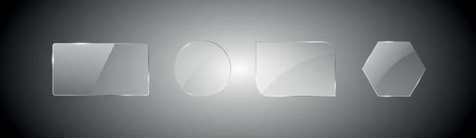 conjunto de vidrio transparente sobre fondo de muestra. conjunto de marco de vidrio. botones cuadrados, rectangulares y redondos de vidrio sobre fondo a cuadros. ilustración vectorial vector