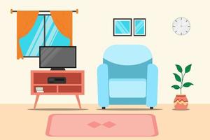 Modern home interiors. Living room interiors. Comfortable sofa, TV, window, chairs and house plants. Vector data illustration. interior aesthetics.