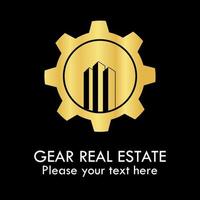 Gear real estate logo template illustration. suitable for agent, industry, equipment, web, property, consultant, etc vector