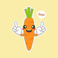 cute and kawaii Carrot character. Balloon sticker. Cool vegetable. Vector illustration. Carrot clever nerd character on a blue background. Healthy food concept. Smart vegan diet poster