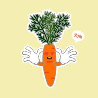 Carrot cartoon character isolated on color background. Healthy food funny mascot vector illustration in flat design. food, vegan, vegetarian, and vegetable concept.Orange carrot logo icon