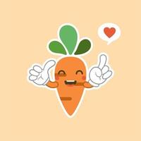 Cute and kawaii carrot cartoon character. Vector isolated image of a carrot, healthy vegetable, plant, tops, root. Sweet face mascot. Image for poster, postcard, fabric print, childrens clothes