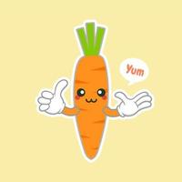 cute and kawaii Carrot character. Balloon sticker. Cool vegetable. Vector illustration. Carrot clever nerd character on a blue background. Healthy food concept. Smart vegan diet poster