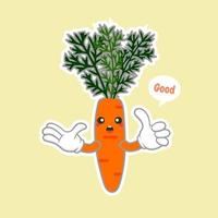 Carrot cartoon character isolated on color background. Healthy food funny mascot vector illustration in flat design. food, vegan, vegetarian, and vegetable concept.Orange carrot logo icon