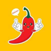 cute and kawaii chili character flat design vector illustration. can be used in restaurant menu, cooking books and organic farm label. Hot chili pepper cartoon character